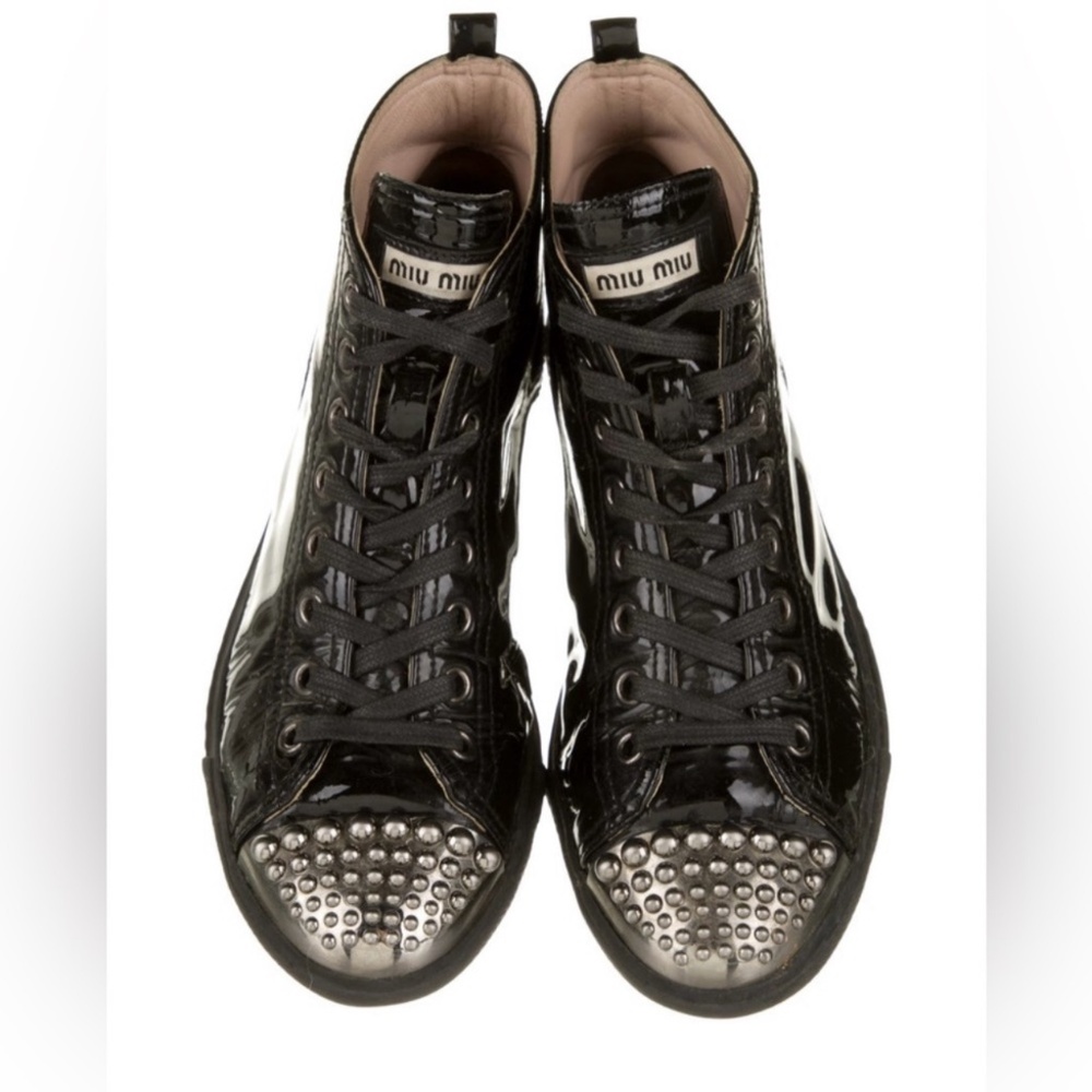 Miu Miu Patent Leather Round-Toe Sneakers